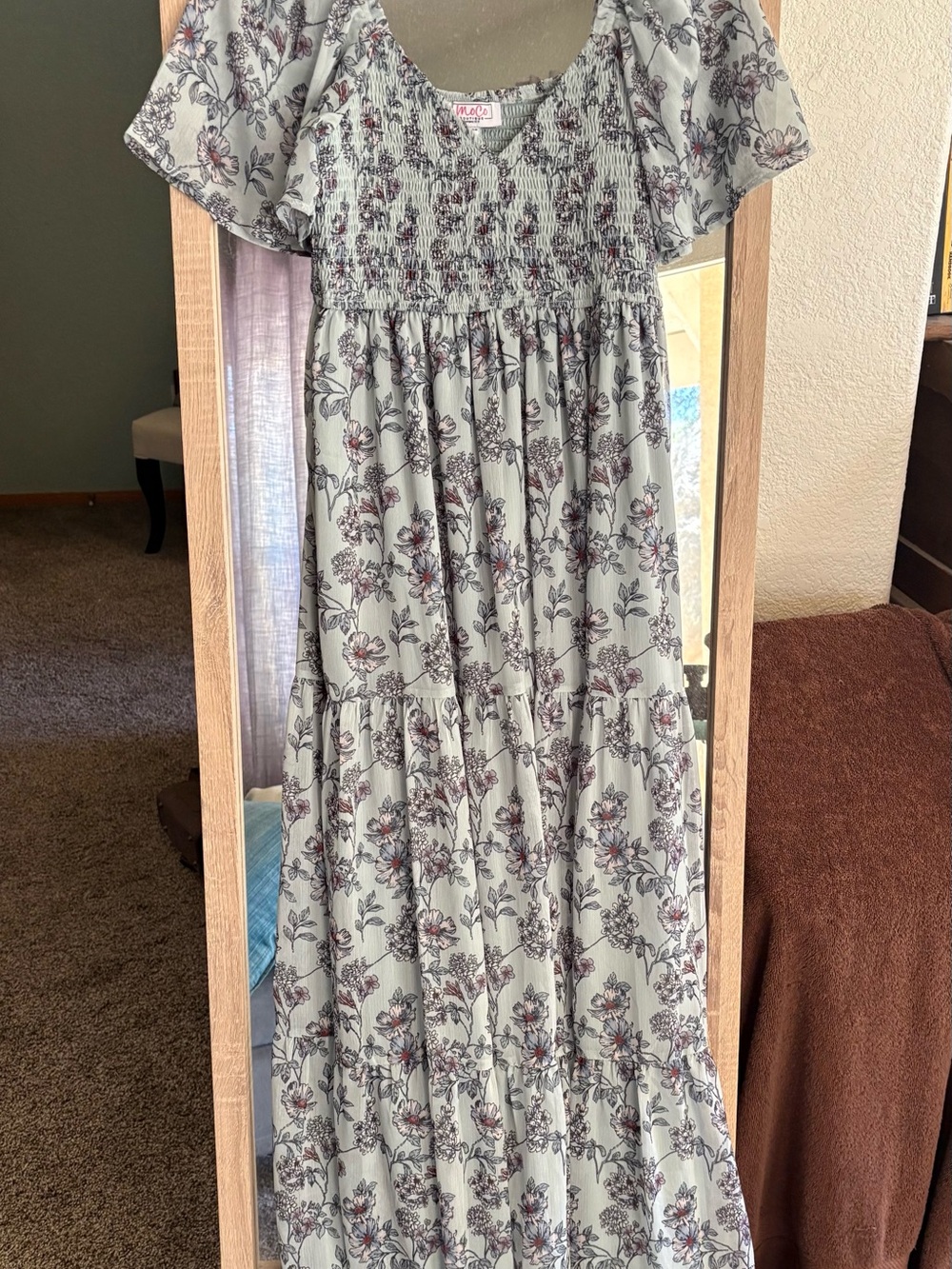 Smocked Bodice flutter sleeve flowy Floral Maxi Dress